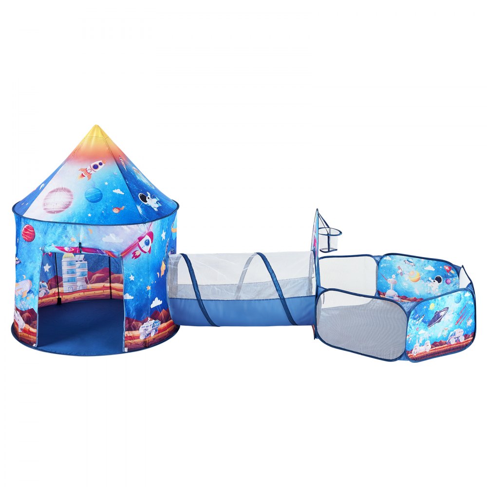 VEVOR 3 in 1 Kids Play Tent with Tunnel for Boys, Girls, Babies and Toddlers, Indoor/Outdoor Pop Up Playhouse with Carrying Bag & Banding Straps Birthday Gifts, Royal Blue Color Rocket Theme