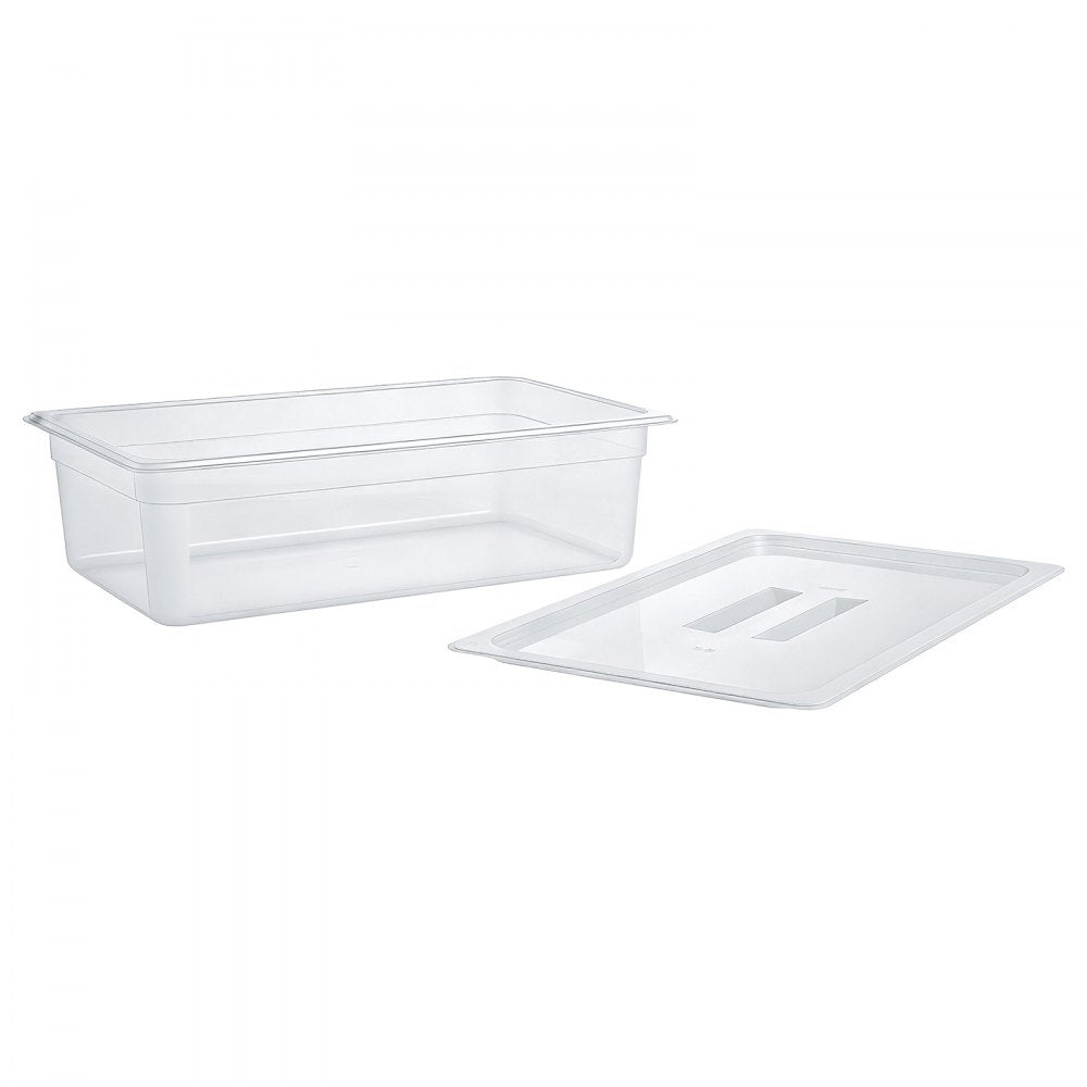VEVOR 4-Pack Polypropylene Food Pans, Full Size, 6" Deep, Lid, Prep Table for Restaurants, Buffets and Salad Bars, Commercial Food Storage Containers, Dishwasher Compatible, Stackable, Scale Markings