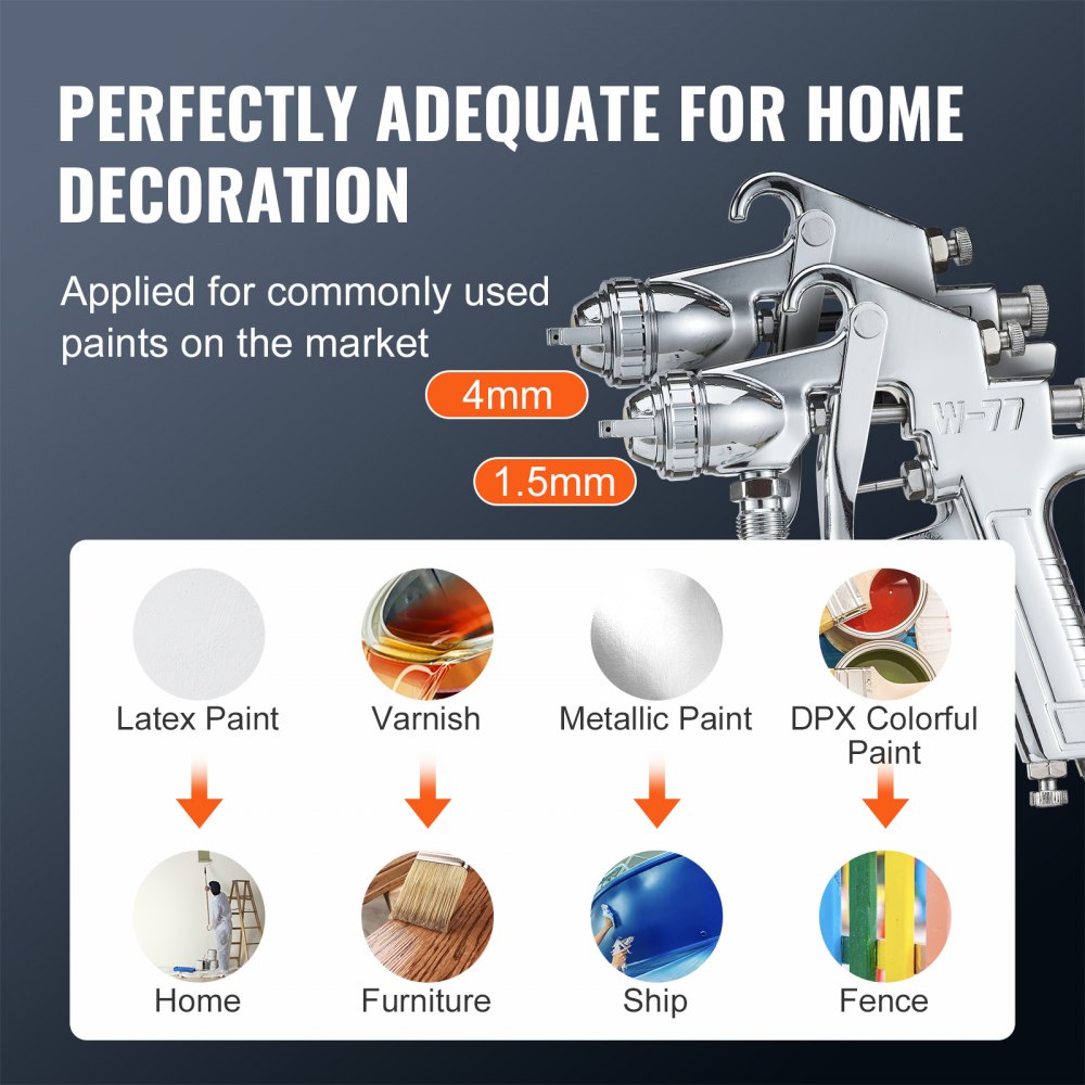VEVOR Spray Paint Pressure Pot Tank, 10L/2.5gal Air Paint Pressure Pot, 1.5mm+4mm Two Nozzles Two Spray Paint Guns, 60PSI Max, for Industry Home Decor Architecture Construction Automotive Painting