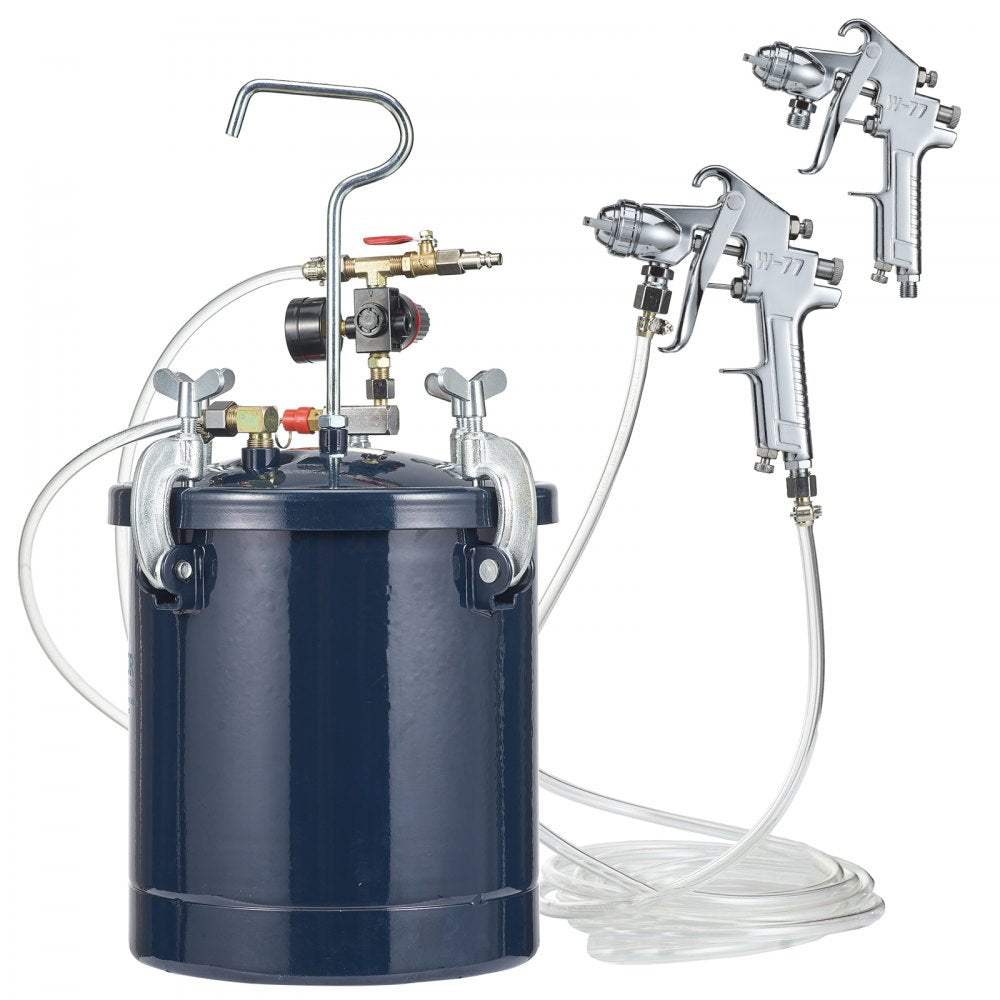 VEVOR Spray Paint Pressure Pot Tank, 10L/2.5gal Air Paint Pressure Pot, 1.5mm+4mm Two Nozzles Two Spray Paint Guns, 60PSI Max, for Industry Home Decor Architecture Construction Automotive Painting