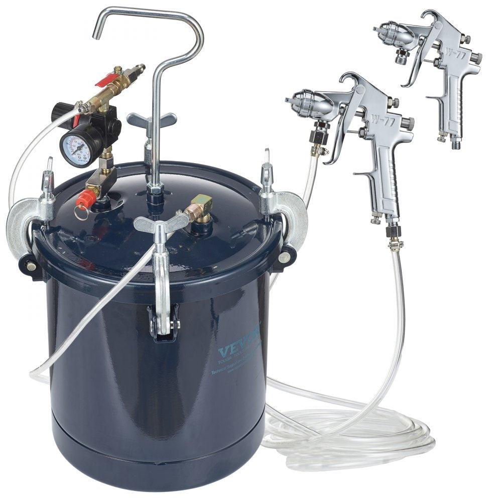 VEVOR Spray Paint Pressure Pot Tank, 10L/2.5gal Air Paint Pressure Pot, 1.5mm+4mm Two Nozzles Two Spray Paint Guns, 60PSI Max, for Industry Home Decor Architecture Construction Automotive Painting