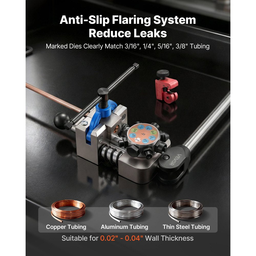 VEVOR Professional Brake Line Flaring Tool, 45 & 37 Degree Double Flare Bubble Flare Tool Kit for 3/16", 1/4", 5/16", 3/8" Copper Aluminum Thin Steel Tubes