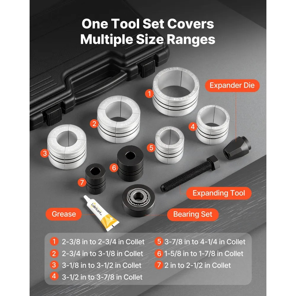 VEVOR Exhaust Pipe Expander Tool Kit, 1-5/8" to 4-1/4" Exhaust Pipe Stretcher, Muffler Pipes Spreader with 7 Heavy-Duty Collects & Storage Case, Automotive Car Tool Kit for Tailpipes Tubes