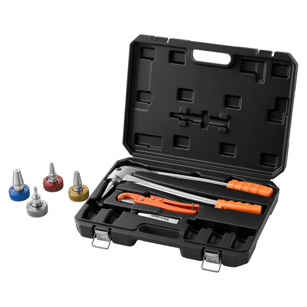 VEVOR PEX Pipe Expander Tool Kit, Manual Tubing Expansion Tool for 3/8", 1/2", 3/4", 1" PEX Pipes - with 4 Expanding Heads, Pipe Cutter & Carrying Case for Radiant Heating & Water Plumbing System