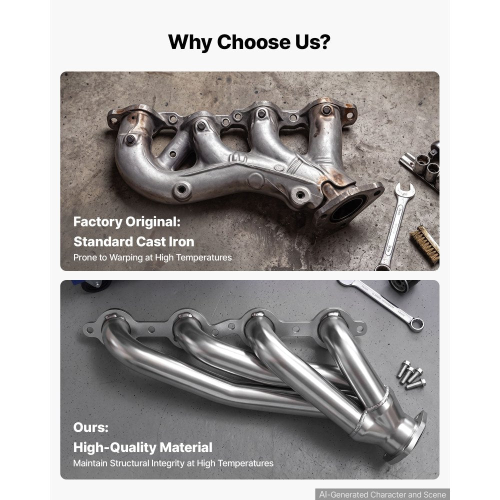 VEVOR Exhaust Headers Manifold Replacement for Chevy LS1 LS2 LS3 LS6 LS7, LS Engine Swap Conversion Exhaust Headers, Stainless Steel, Complete Hardware for Improved Exhaust Flow & Engine Performance