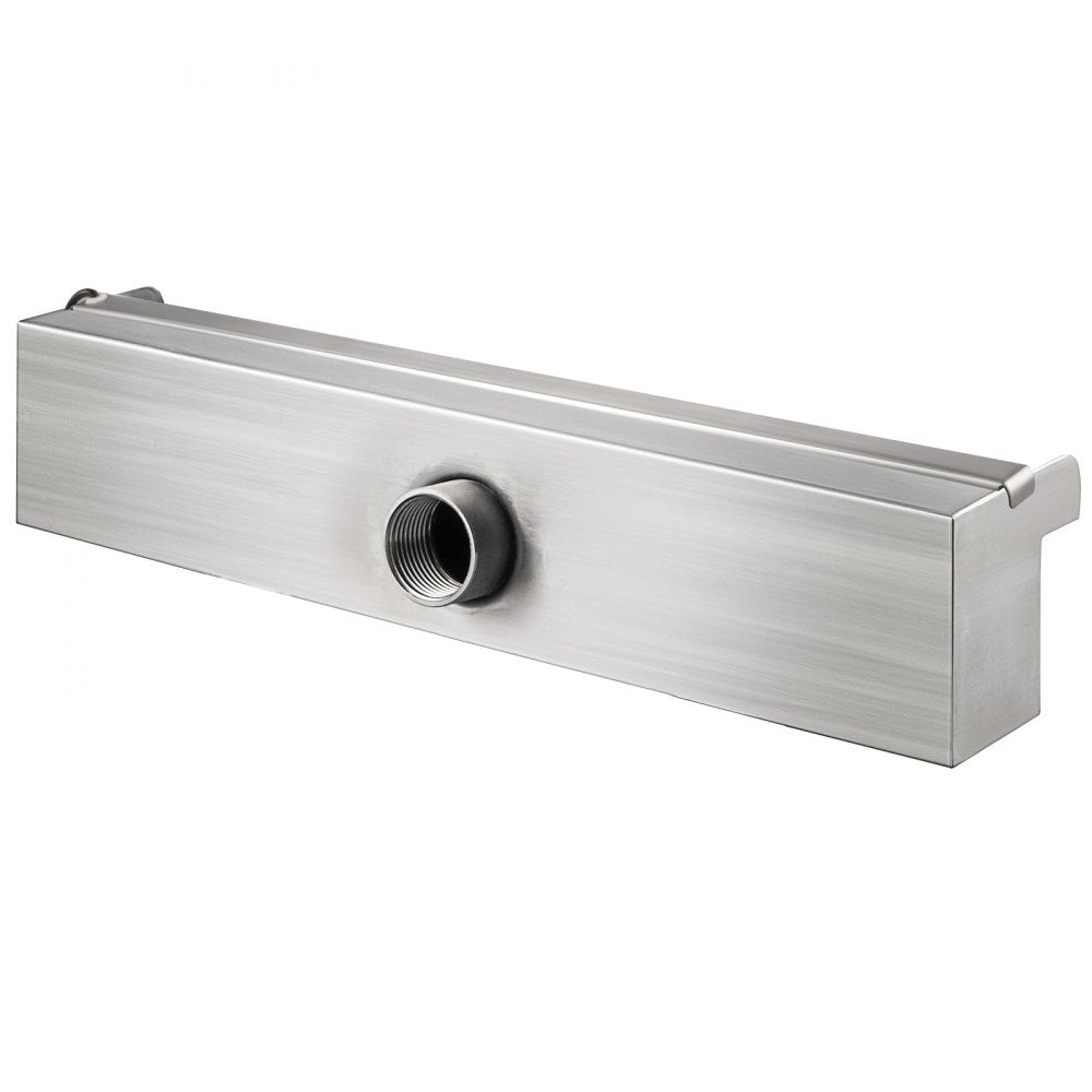VEVOR Pool Fountain Stainless Steel Pool Waterfall Spillway with Pipe Connector Rectangular Garden Outdoor (17.7\")