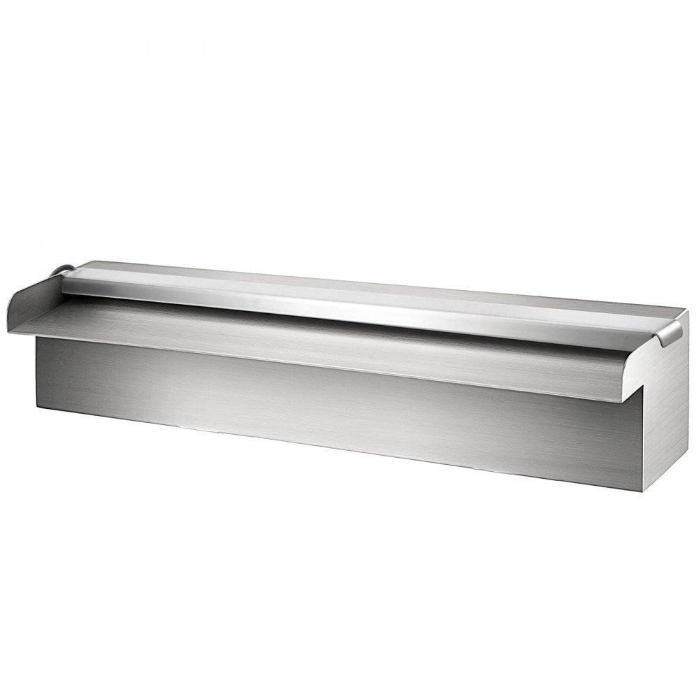 VEVOR Pool Fountain Stainless Steel Pool Waterfall 11.8\" x 4.5\" x 3.1\"(W x D x H) with LED Strip Light Waterfall Spillway with Pipe Connector Rectangular Garden Outdoor