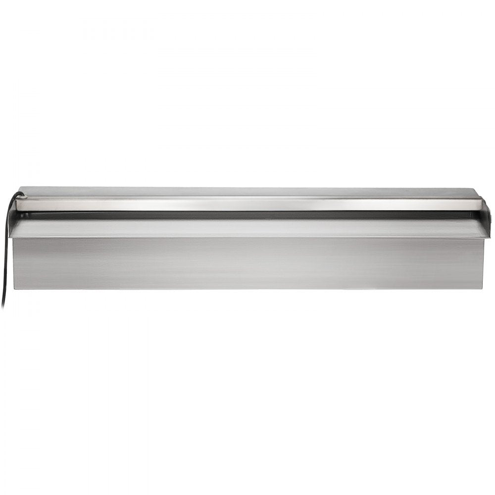 VEVOR Pool Fountain Stainless Steel Pool Waterfall 11.8\" x 4.5\" x 3.1\"(W x D x H) with LED Strip Light Waterfall Spillway with Pipe Connector Rectangular Garden Outdoor