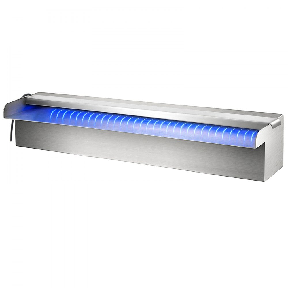VEVOR Pool Fountain Stainless Steel Pool Waterfall 11.8\" x 4.5\" x 3.1\"(W x D x H) with LED Strip Light Waterfall Spillway with Pipe Connector Rectangular Garden Outdoor