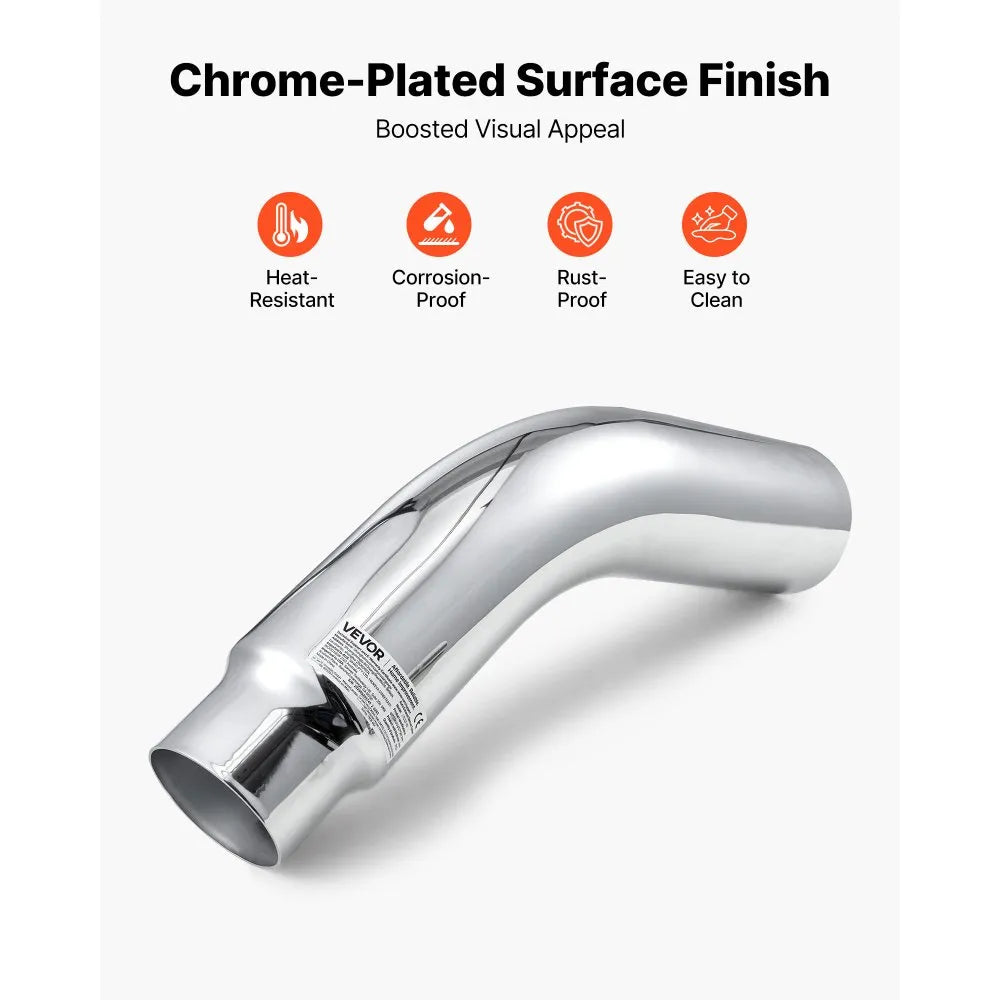 VEVOR Elbow Exhaust Tip, 4 Inch Inlet, 5 Inch Outlet, 23 in Overall Length, Chrome Turn Down Exhaust Tip with Clamp for Truck, Sedan, Sports Car, SUV, Chrome Structure for High Temperature Resistance