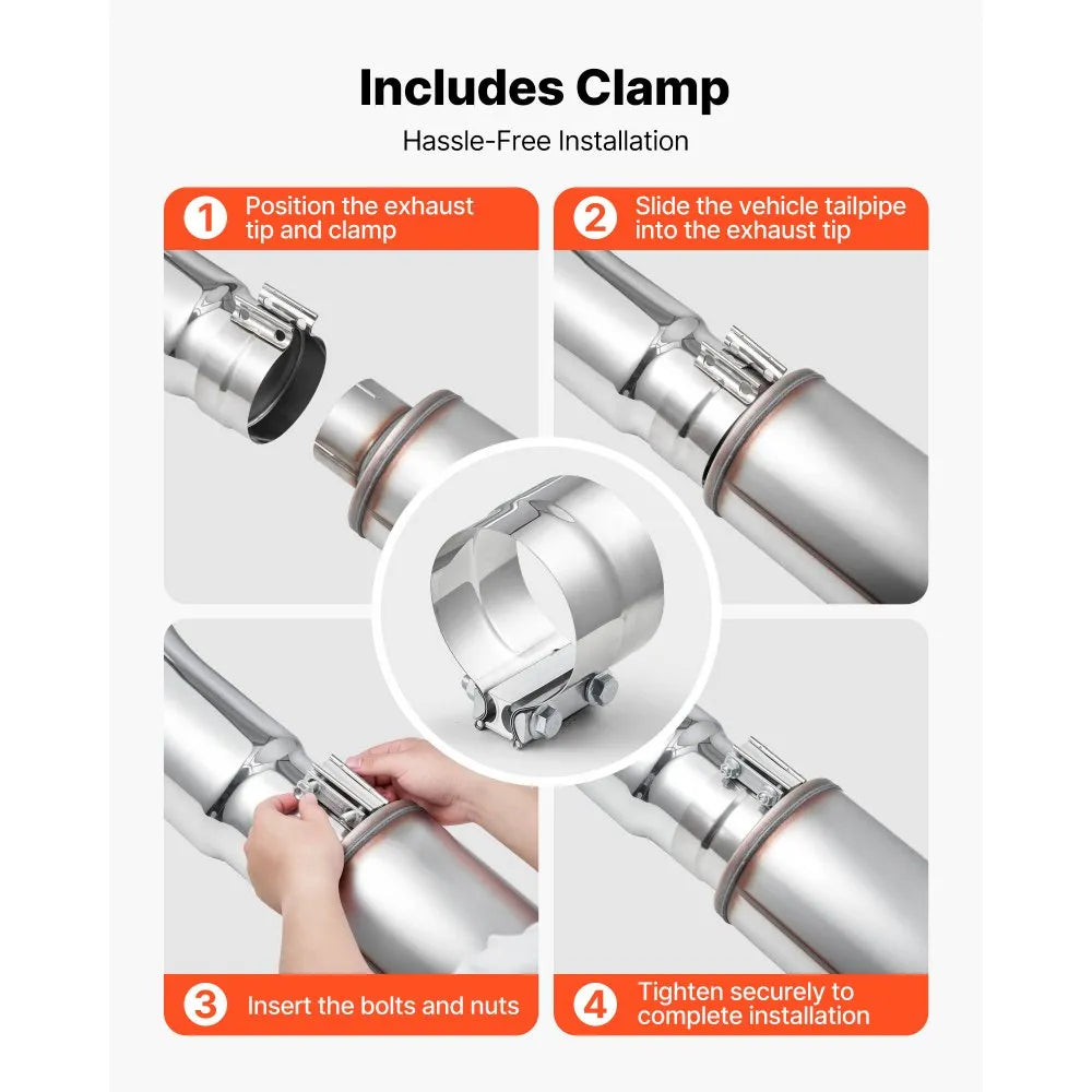 VEVOR Elbow Exhaust Tip, 4 Inch Inlet, 5 Inch Outlet, 23 in Overall Length, Chrome Turn Down Exhaust Tip with Clamp for Truck, Sedan, Sports Car, SUV, Chrome Structure for High Temperature Resistance