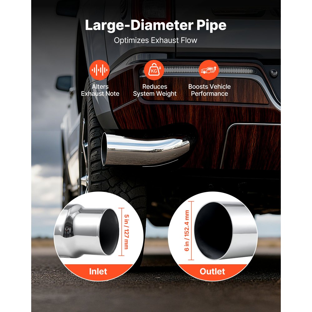 VEVOR Elbow Exhaust Tip, 5 Inch Inlet, 6 Inch Outlet, 23 in Overall Length, Chrome Turn Down Exhaust Tip with Clamp for Truck, Sedan, Sports Car, SUV, Chrome Structure for High Temperature Resistance
