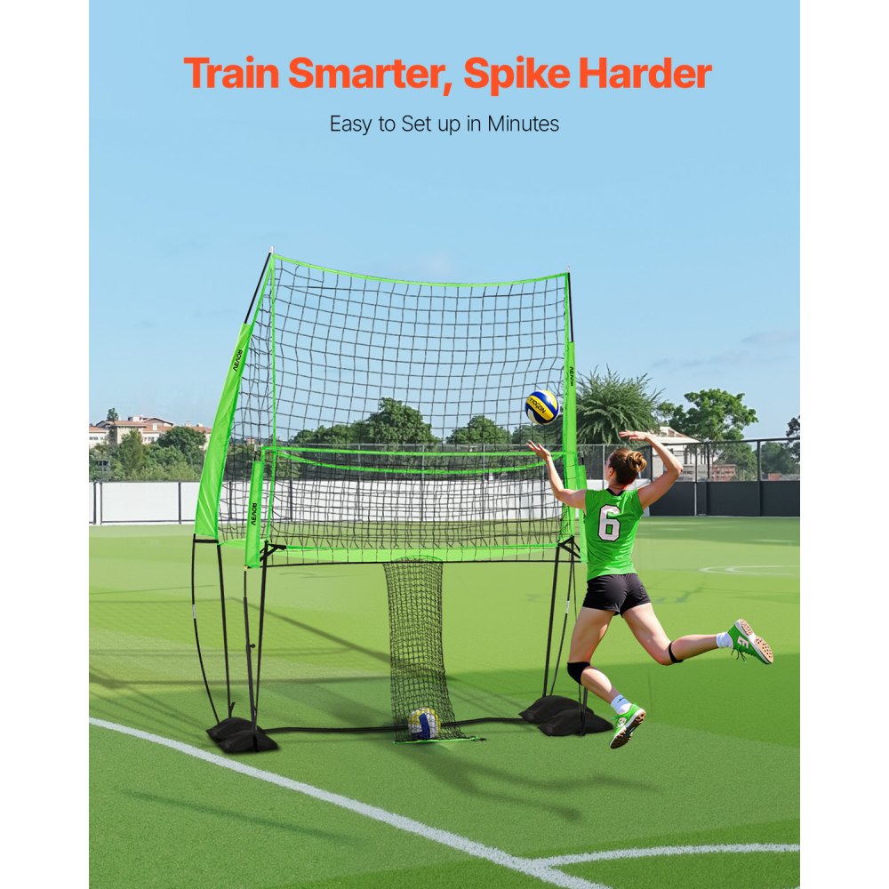VEVOR Volleyball Training Net System, Freely Height-Adjustable Practice Equipment with Ball Return, 8x11ft Portable Net Station, Easy Setup for Backyard Indoor Outdoor Serving Spiking Improve Accuracy