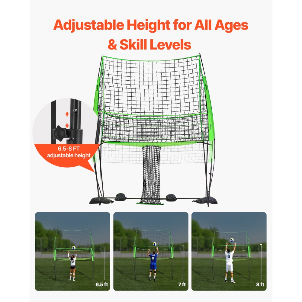VEVOR Volleyball Training Net System, Freely Height-Adjustable Practice Equipment with Ball Return, 8x11ft Portable Net Station, Easy Setup for Backyard Indoor Outdoor Serving Spiking Improve Accuracy