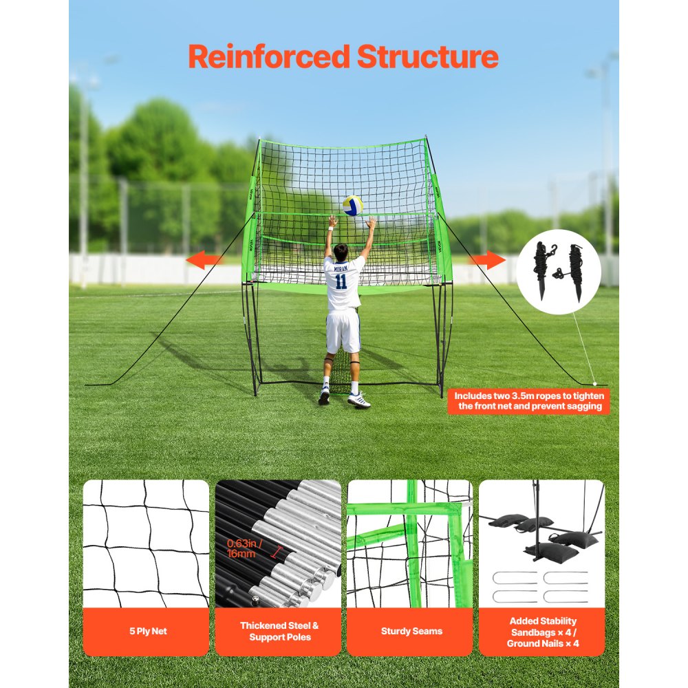 VEVOR Volleyball Training Net System, Freely Height-Adjustable Practice Equipment with Ball Return, 8x11ft Portable Net Station, Easy Setup for Backyard Indoor Outdoor Serving Spiking Improve Accuracy