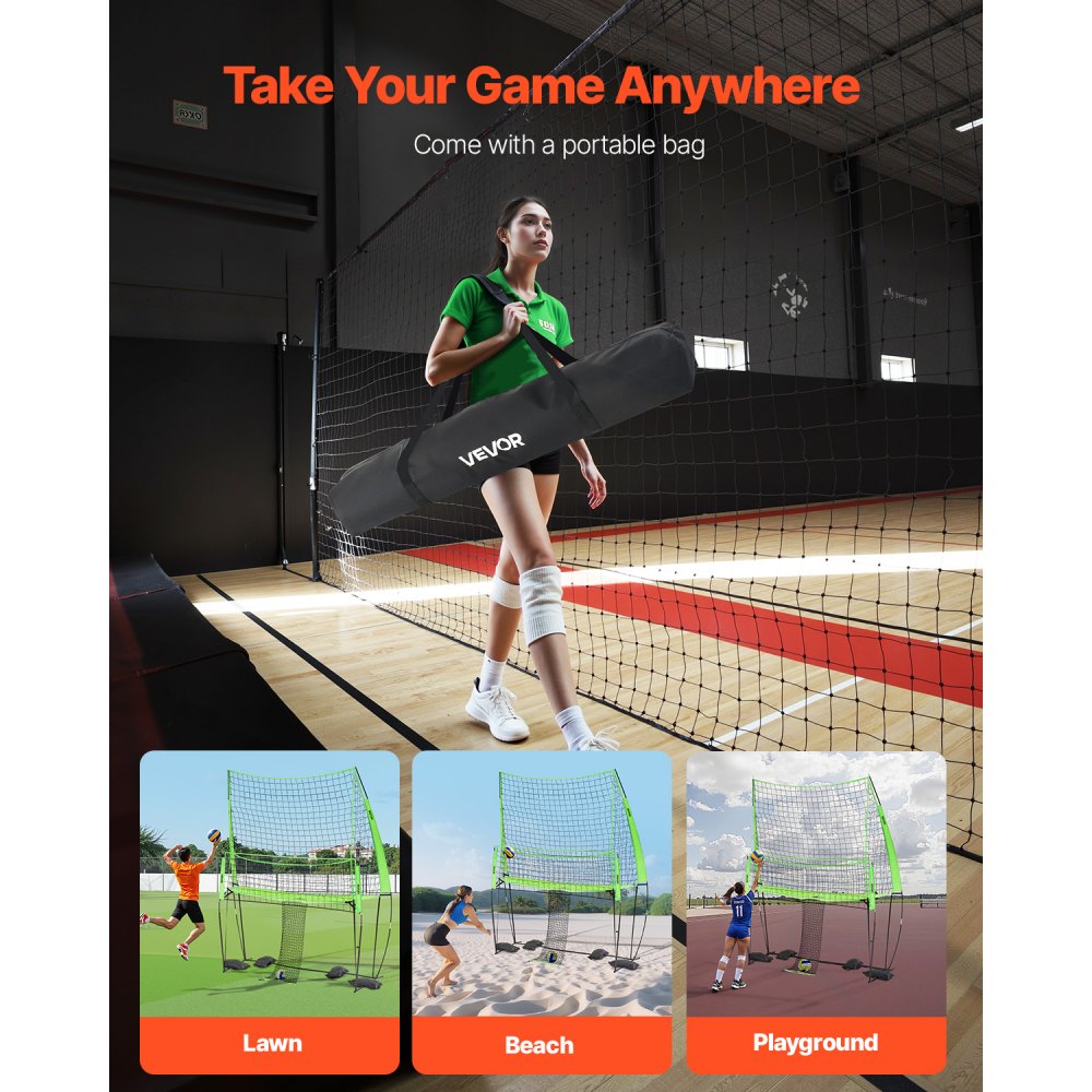 VEVOR Volleyball Training Net System, Freely Height-Adjustable Practice Equipment with Ball Return, 8x11ft Portable Net Station, Easy Setup for Backyard Indoor Outdoor Serving Spiking Improve Accuracy