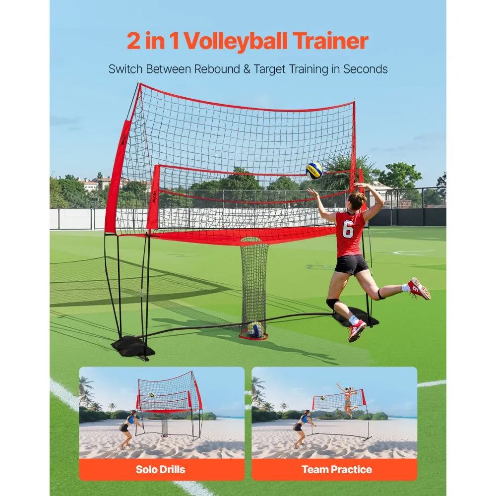 VEVOR 2-in-1 Volleyball Training Net System, Freely Height-Adjustable Practice Equipment with Ball Return, Portable Net Station, Easy Setup for Backyard Indoor Outdoor Serving Spiking Improve Accuracy