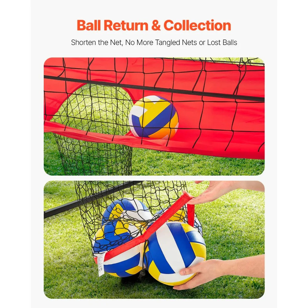 VEVOR 2-in-1 Volleyball Training Net System, Freely Height-Adjustable Practice Equipment with Ball Return, Portable Net Station, Easy Setup for Backyard Indoor Outdoor Serving Spiking Improve Accuracy