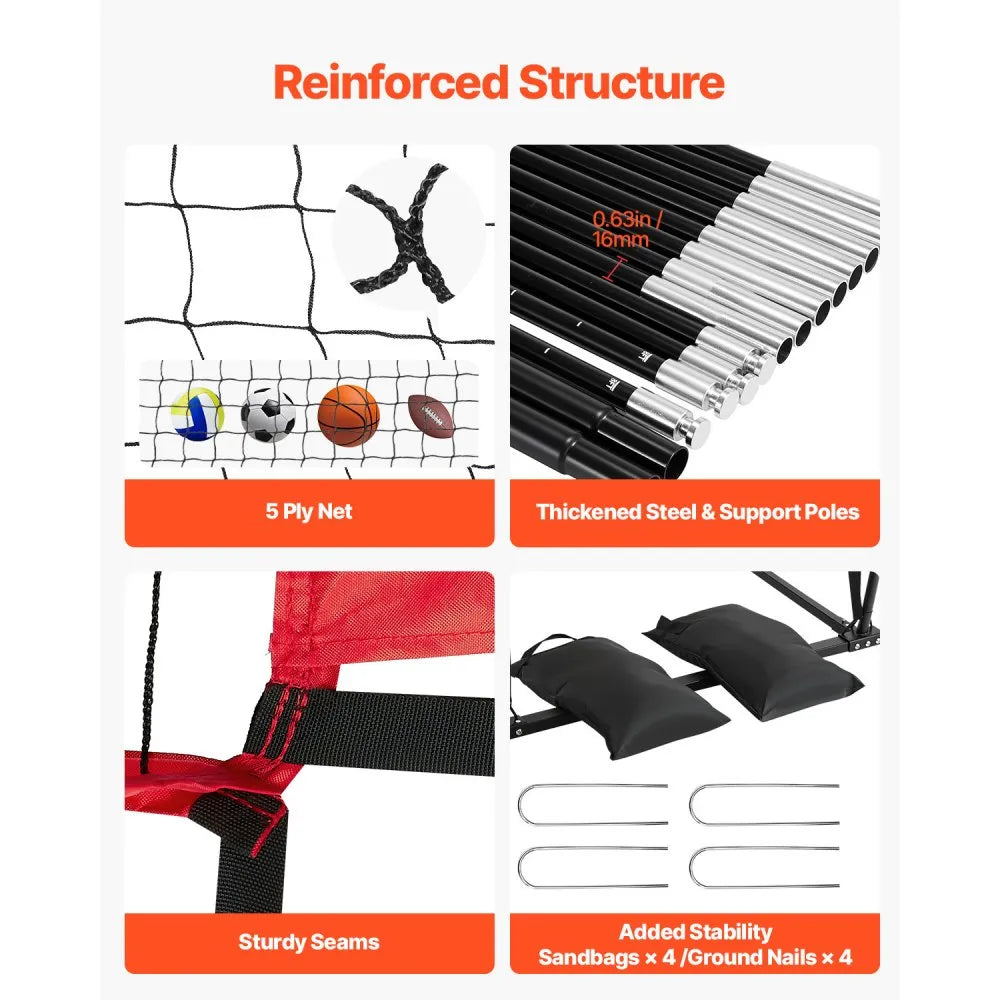 VEVOR 2-in-1 Volleyball Training Net System, Freely Height-Adjustable Practice Equipment with Ball Return, Portable Net Station, Easy Setup for Backyard Indoor Outdoor Serving Spiking Improve Accuracy