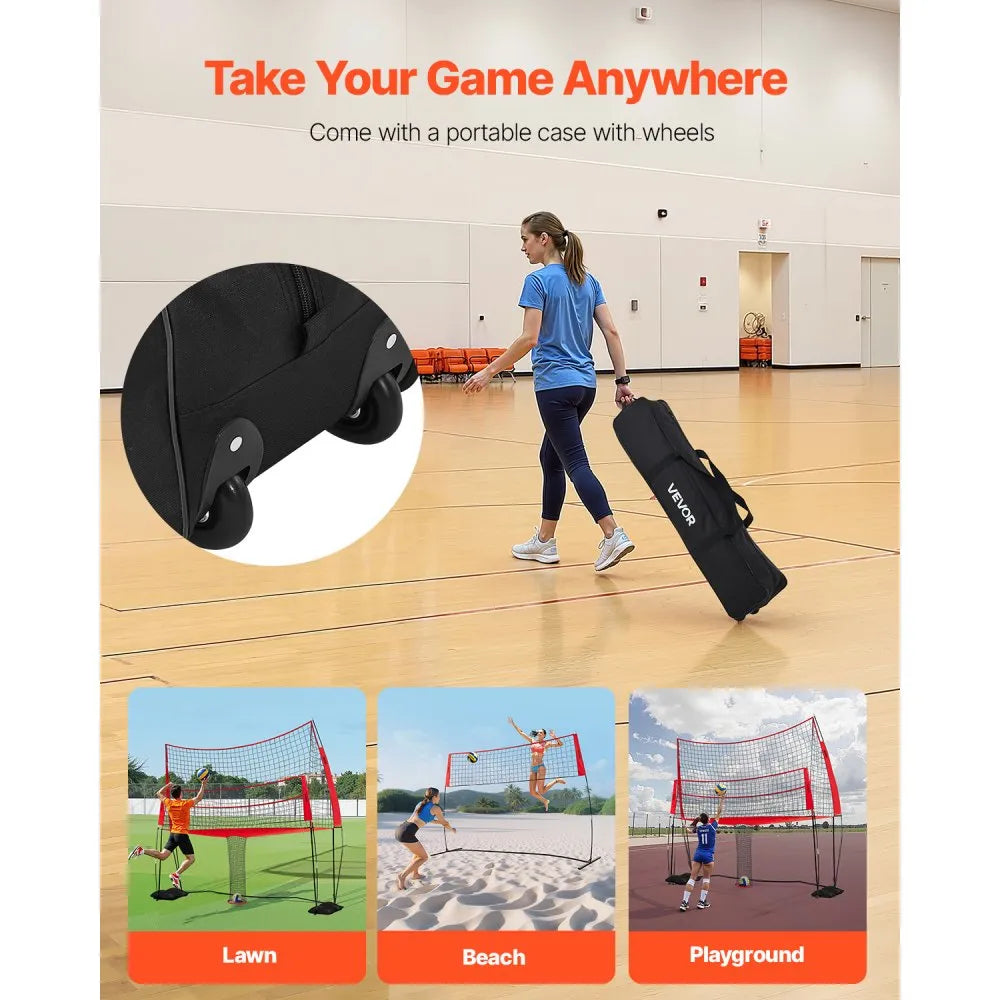 VEVOR 2-in-1 Volleyball Training Net System, Freely Height-Adjustable Practice Equipment with Ball Return, Portable Net Station, Easy Setup for Backyard Indoor Outdoor Serving Spiking Improve Accuracy