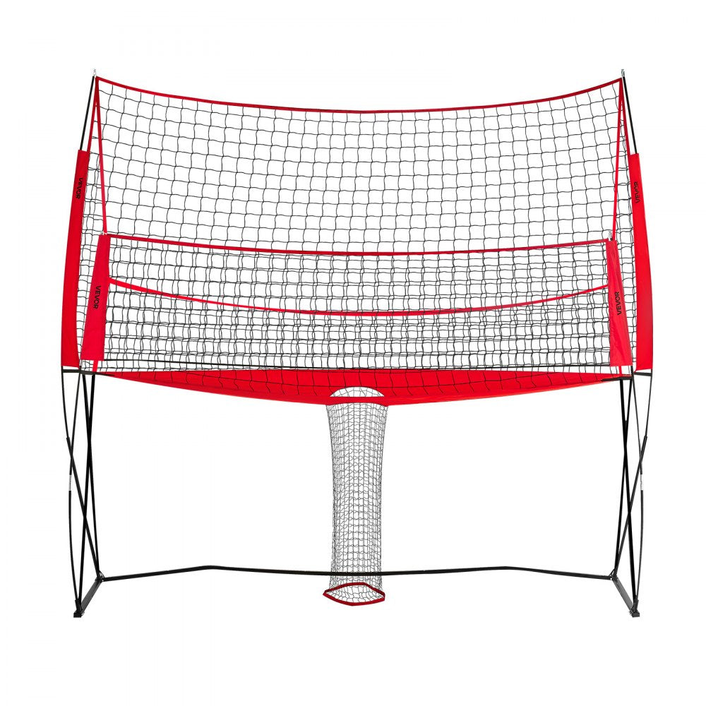 VEVOR 2-in-1 Volleyball Training Net System, Freely Height-Adjustable Practice Equipment with Ball Return, Portable Net Station, Easy Setup for Backyard Indoor Outdoor Serving Spiking Improve Accuracy