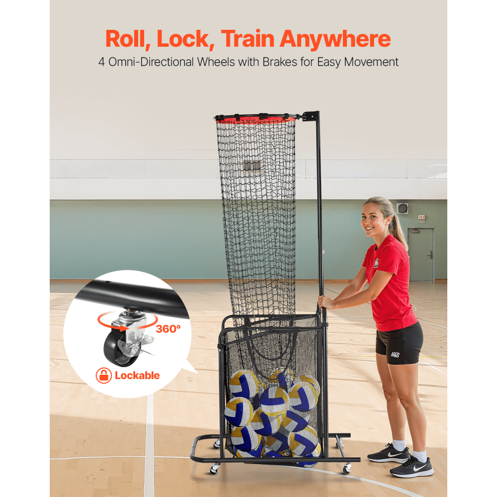 VEVOR Volleyball Setter Training Equipment, Angle and Height Adjustable Volleyball Trainer, Portable Practice Net with Cart, Wheels, Carrying Bag, Indoor Outdoor Target Net for Serving Spiking Setting
