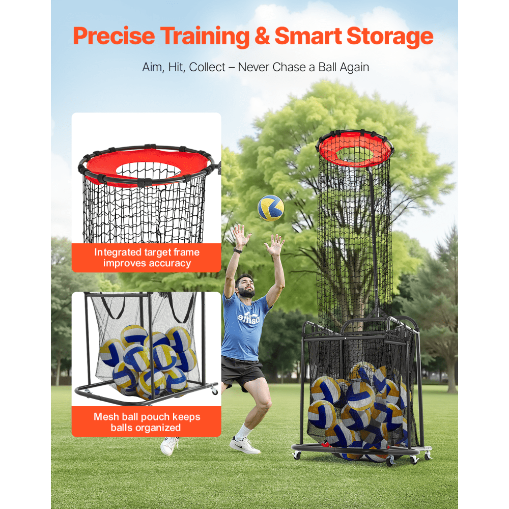 VEVOR Volleyball Setter Training Equipment, Angle and Height Adjustable Volleyball Trainer, Portable Practice Net with Cart, Wheels, Carrying Bag, Indoor Outdoor Target Net for Serving Spiking Setting