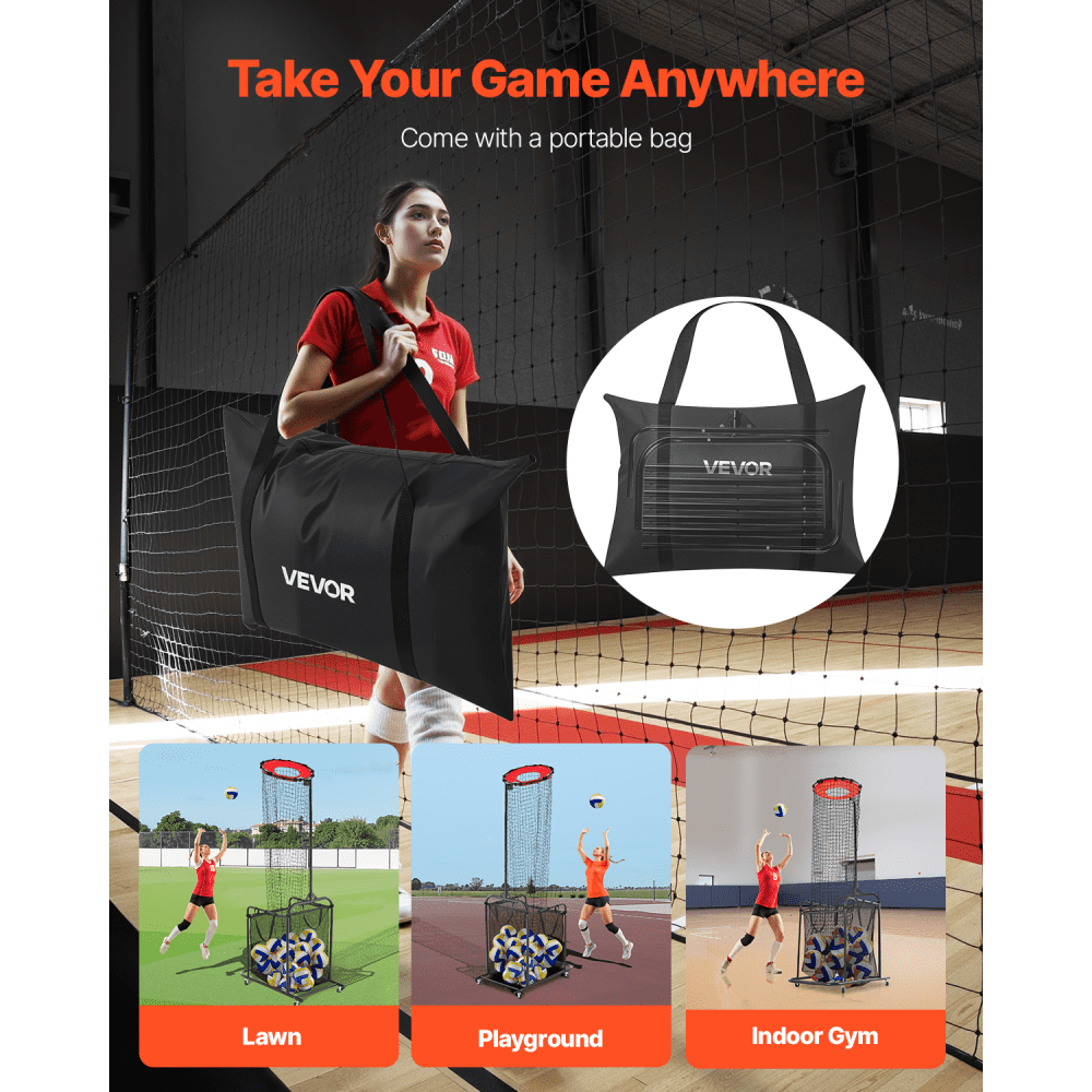 VEVOR Volleyball Setter Training Equipment, Angle and Height Adjustable Volleyball Trainer, Portable Practice Net with Cart, Wheels, Carrying Bag, Indoor Outdoor Target Net for Serving Spiking Setting