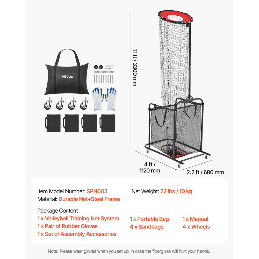 VEVOR Volleyball Setter Training Equipment, Angle and Height Adjustable Volleyball Trainer, Portable Practice Net with Cart, Wheels, Carrying Bag, Indoor Outdoor Target Net for Serving Spiking Setting