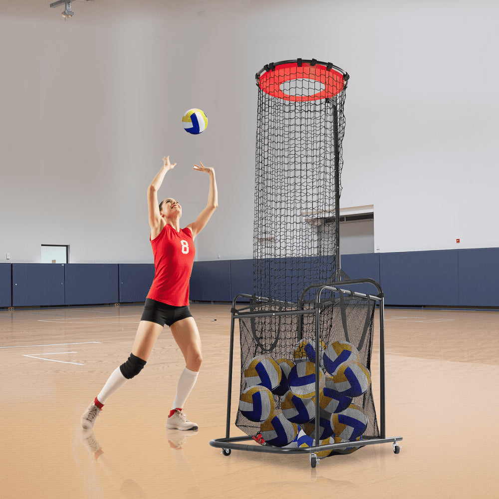 VEVOR Volleyball Setter Training Equipment, Angle and Height Adjustable Volleyball Trainer, Portable Practice Net with Cart, Wheels, Carrying Bag, Indoor Outdoor Target Net for Serving Spiking Setting