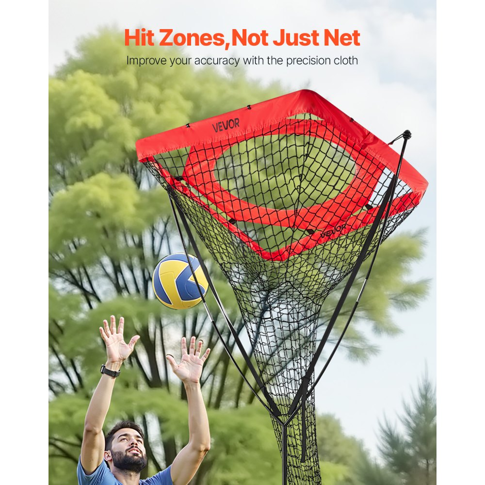 VEVOR Volleyball Setter Training Equipment, Angle and Height Adjustable Volleyball Trainer, Portable Practice Net with Steel Base, Carrying Bag, Indoor Outdoor Target Net for Serving Spiking Setting