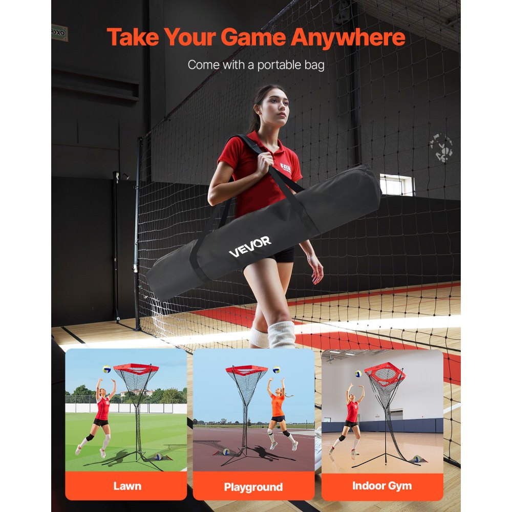 VEVOR Volleyball Setter Training Equipment, Angle and Height Adjustable Volleyball Trainer, Portable Practice Net with Steel Base, Carrying Bag, Indoor Outdoor Target Net for Serving Spiking Setting