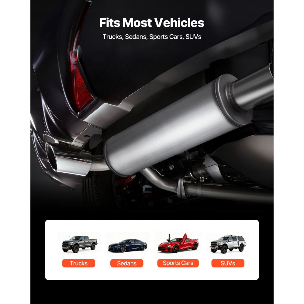 VEVOR Exhaust Muffler, 4 Inch Inlet & Outlet, 30 Inch Overall Length Stainless Steel Exhaust Tip, Universal Resonator Round Body, High Performance for Trucks, Sedans, Sports Cars, SUVs & Daily Drivers