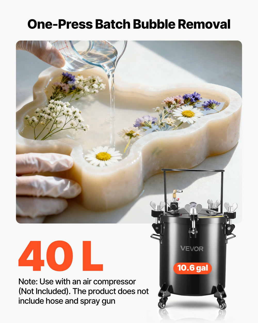 VEVOR Pressure Pot Paint Tank 40 L - one-press batch bubble removal