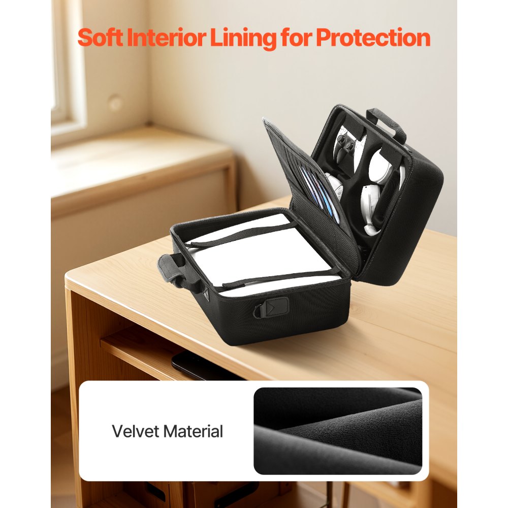 VEVOR PS5 Carrying Case, Travel Bag for Playstation 5 Shockproof EVA, Soft Interior Lining & Padded Dividers for Extra Protection, Spacious Design with Carry Handle for Storage, Home & Party