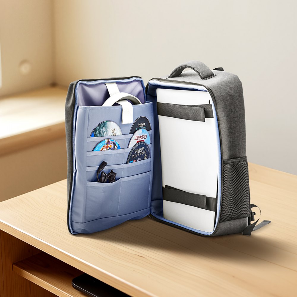 VEVOR PS5 Backpack, Dual Shoulder Travel Bag for Playstation 5 & PS5 Slim Waterproof Nylon, Soft Interior Lining & Padded Dividers for Extra Protection, Spacious Design with Carry Handle for Storage