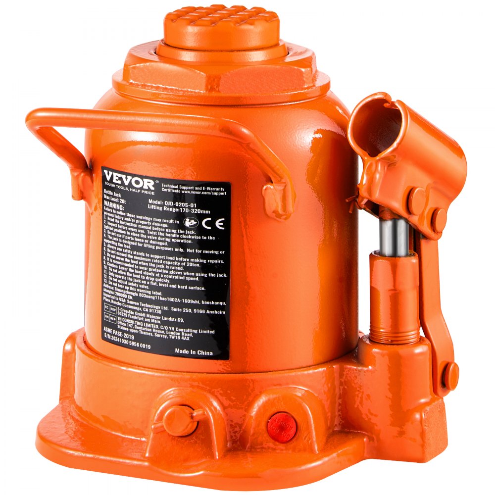 VEVOR Hydraulic Bottle Jack, 20 Ton/44092 lbs Welded Bottle Jack with 6.69''-12.6'' Lifting Range & 3-Section Long Handle, for Car, Pickup, Truck, RV, Auto Repair, Industrial Engineering