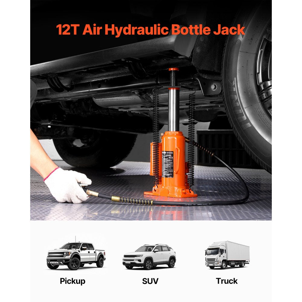 VEVOR Air Hydraulic Bottle Jack, 12 Ton/26455 lbs Pneumatic Hydraulic Bottle Jack with 10.43''-19.88'' Lifting Range & Manual Hand Pump, for Pickup, Truck, RV, Auto Repair, Industrial Engineering