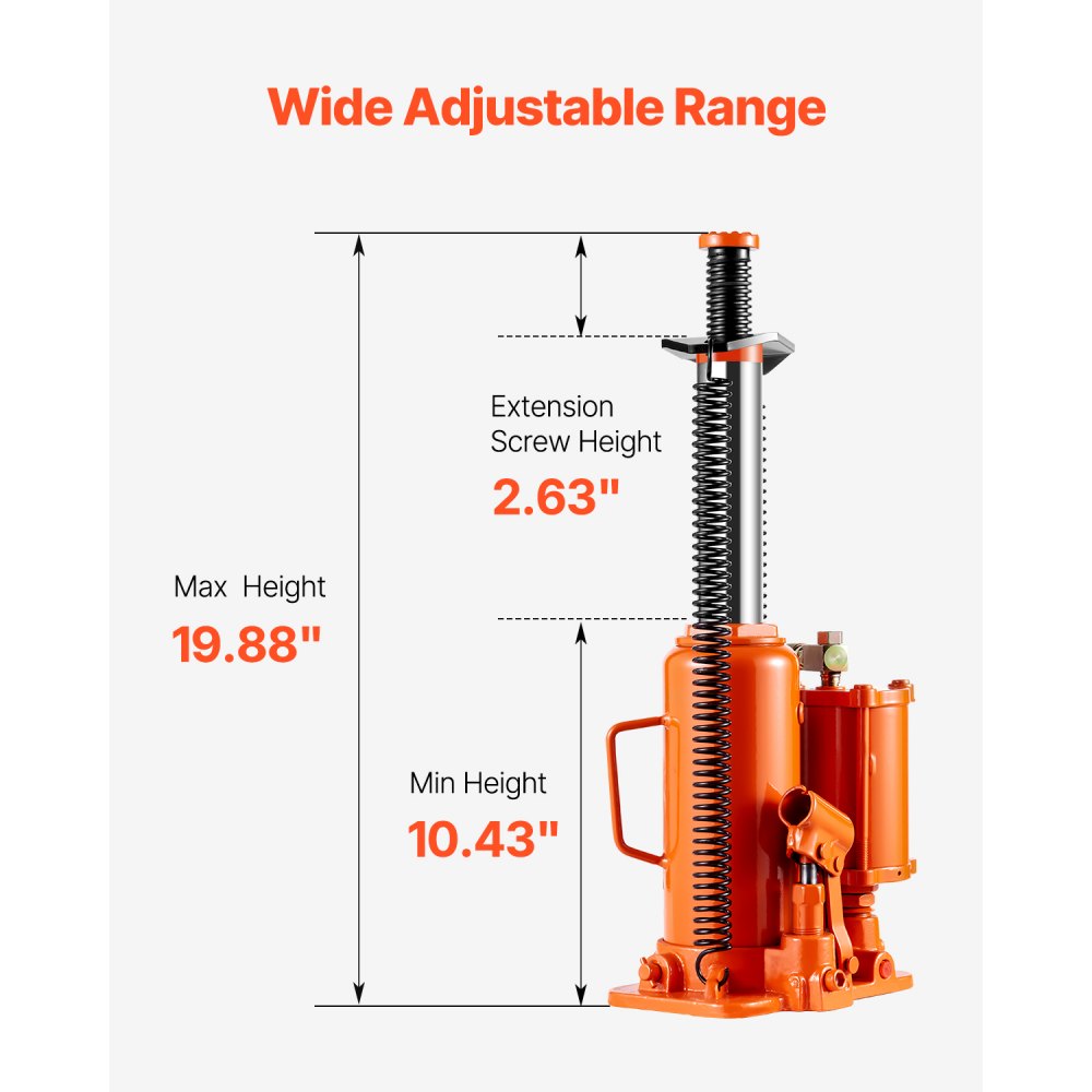 VEVOR Air Hydraulic Bottle Jack, 12 Ton/26455 lbs Pneumatic Hydraulic Bottle Jack with 10.43''-19.88'' Lifting Range & Manual Hand Pump, for Pickup, Truck, RV, Auto Repair, Industrial Engineering