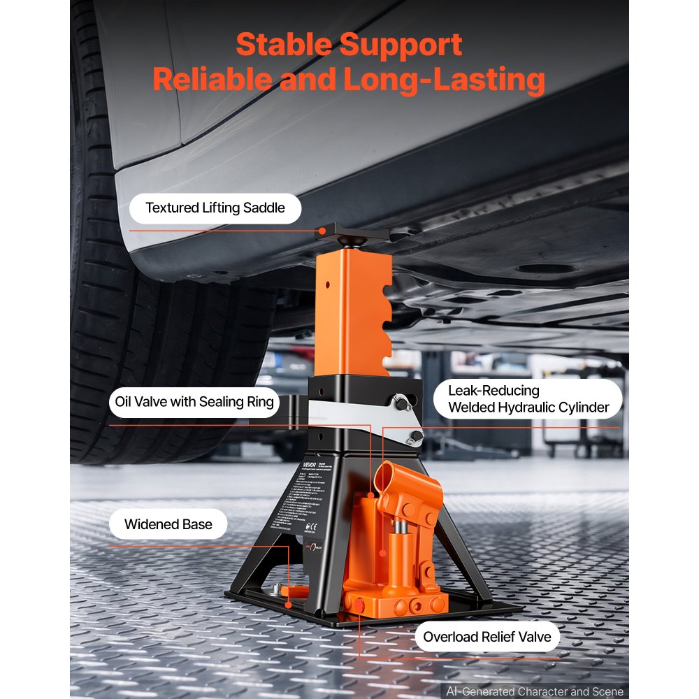 VEVOR Hydraulic Bottle Jack and Jack Stand in One 2 Ton (4409.3 lbs) Lift, for Compact Car, Subcompact Car & Motorcycle, 8.78"-18.39" Lifting Range, All-in-One Heavy Duty Vehicle Unijack, Wide Base
