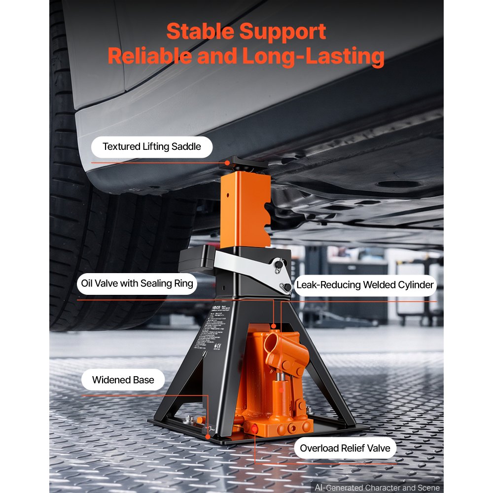 VEVOR Hydraulic Bottle Jack and Jack Stand in One 3 Ton (6613.9 lbs) Lift, for Sedans, Compact SUVs & Small Vans, 10.75"-21.14" Lifting Range, All-in-One Heavy Duty Vehicle Unijack with Wide Base