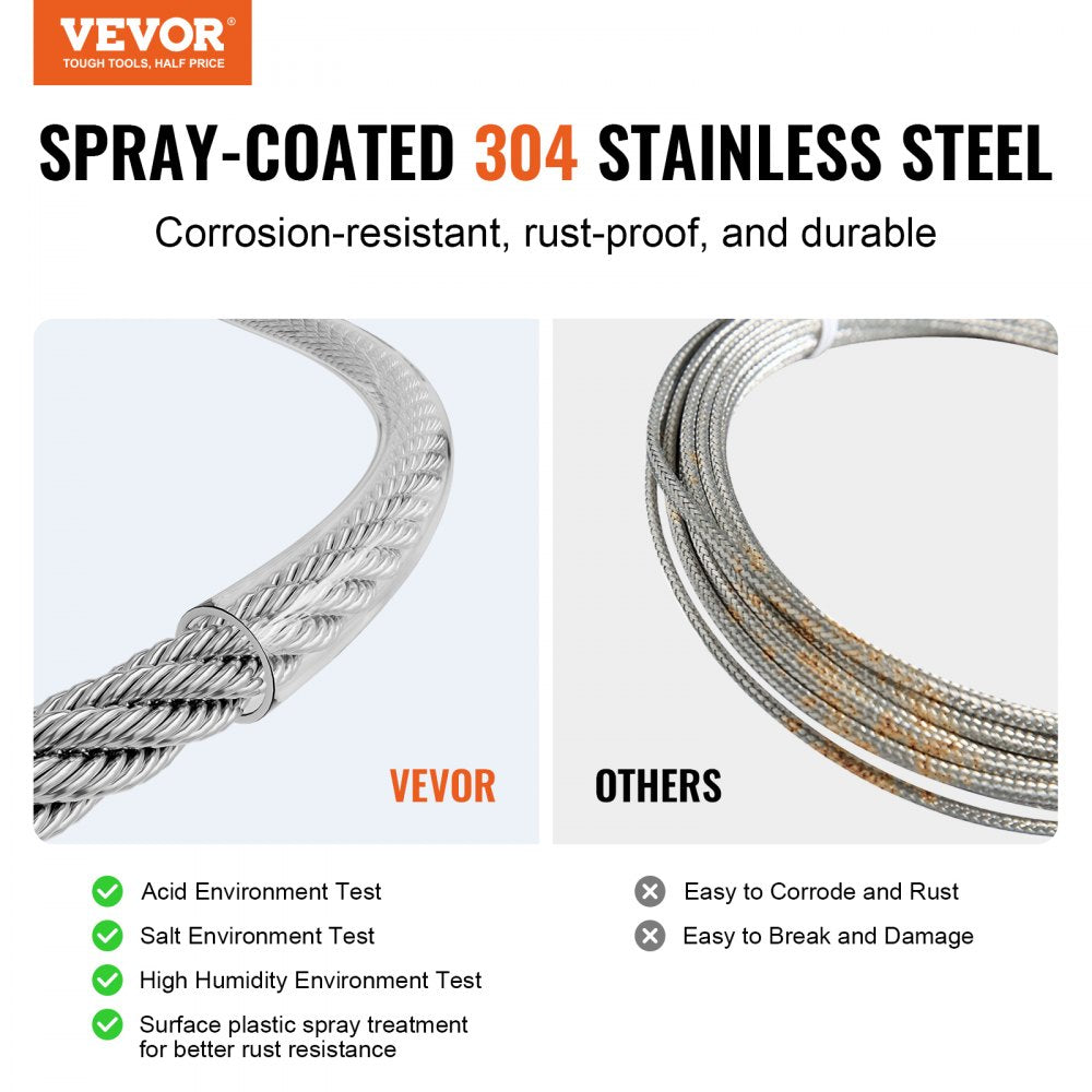 VEVOR Wire Rope Kit, 1/8" 100 ft 304 Stainless Steel Cable with 59 Accessories, 650 lbs Breaking Strength, 7x7 Strands Construction Marine Aircraft Grade for Handrail Stair Decking Fence Outdoors
