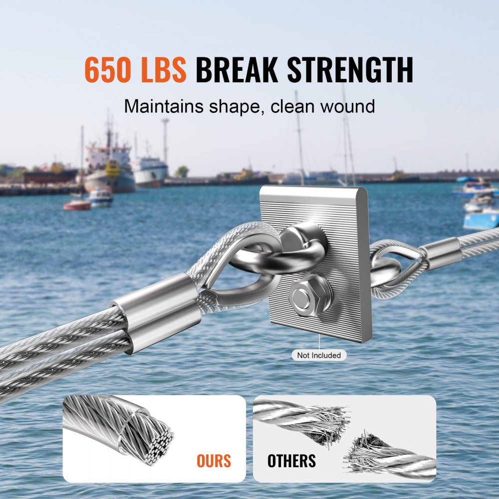 VEVOR Wire Rope Kit, 1/8" 100 ft 304 Stainless Steel Cable with 59 Accessories, 650 lbs Breaking Strength, 7x7 Strands Construction Marine Aircraft Grade for Handrail Stair Decking Fence Outdoors