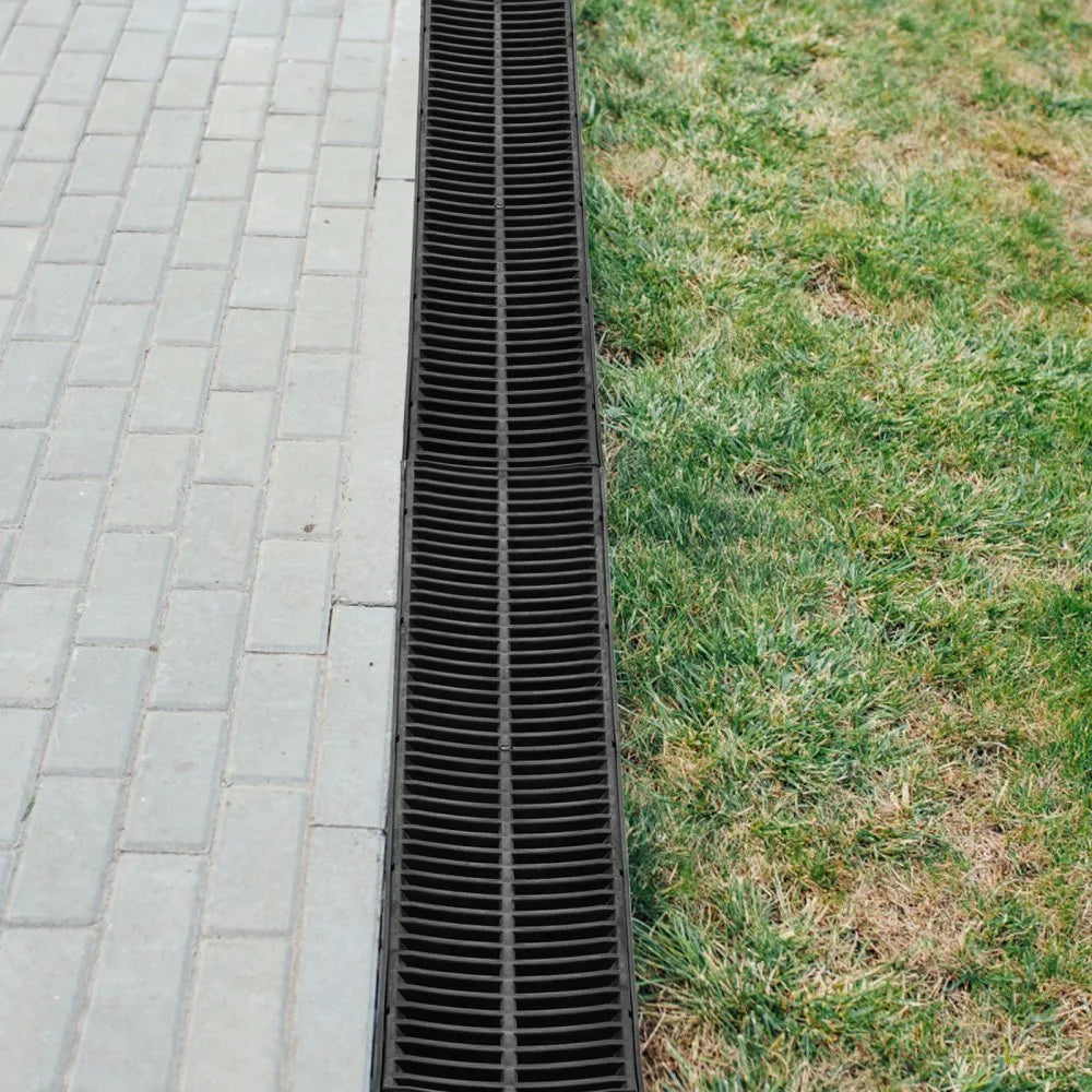 VEVOR Trench Drain System, Channel Drain with Plastic Grate, 5.9x7.5-Inch HDPE Drainage Trench, Black Plastic Garage Floor Drain, 5x39 Trench Drain Grate, with 5 End Caps, for Garden, Driveway-5 Pack