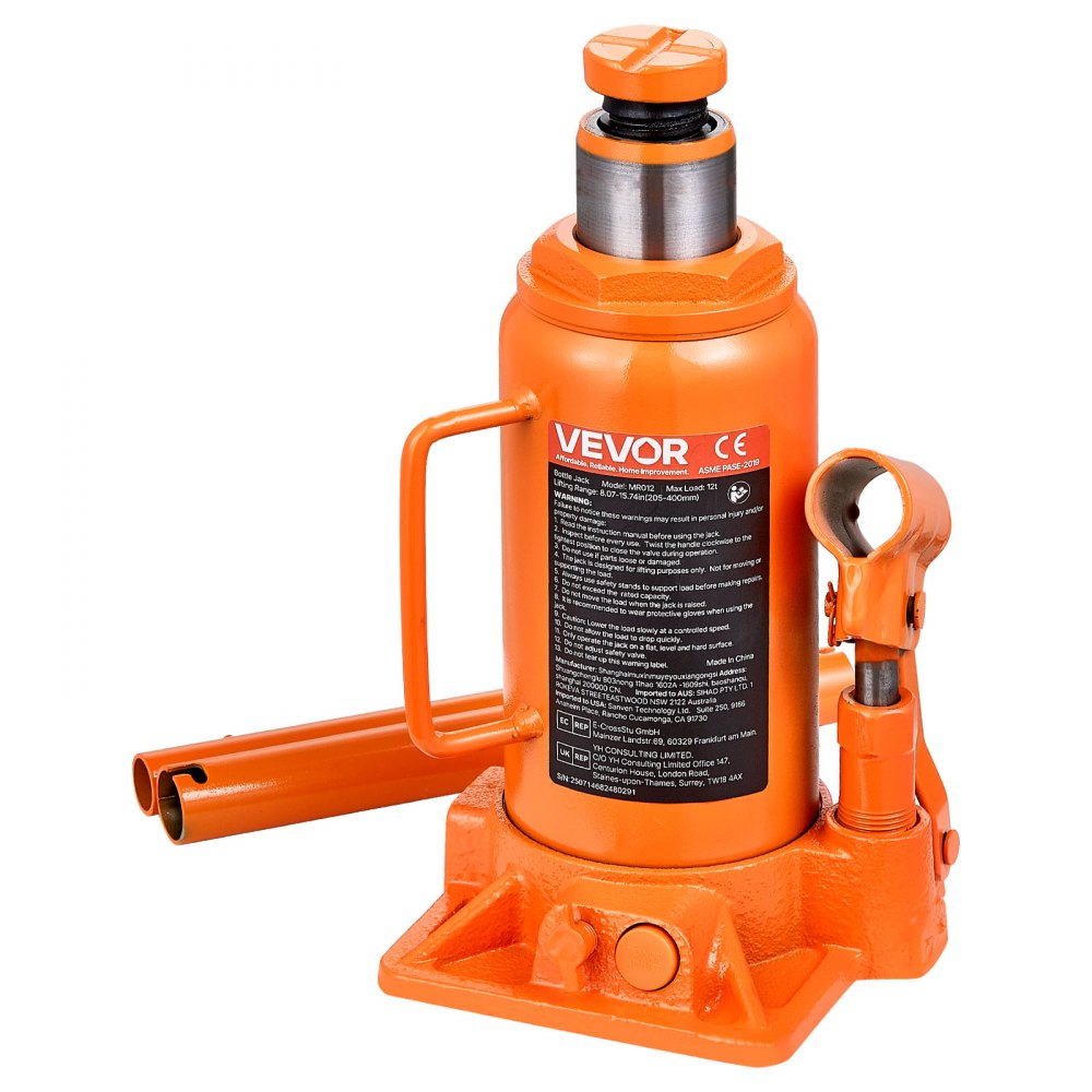 VEVOR Hydraulic Bottle Jack, 12 Ton (26455.5 lbs) Capacity, 8.1-15.7 Inch Lifting Range, Heavy Duty Welded Bottle Jack for Car, SUV, Pickup, Auto Repair, House Lift and Agricultural Equipment, Orange