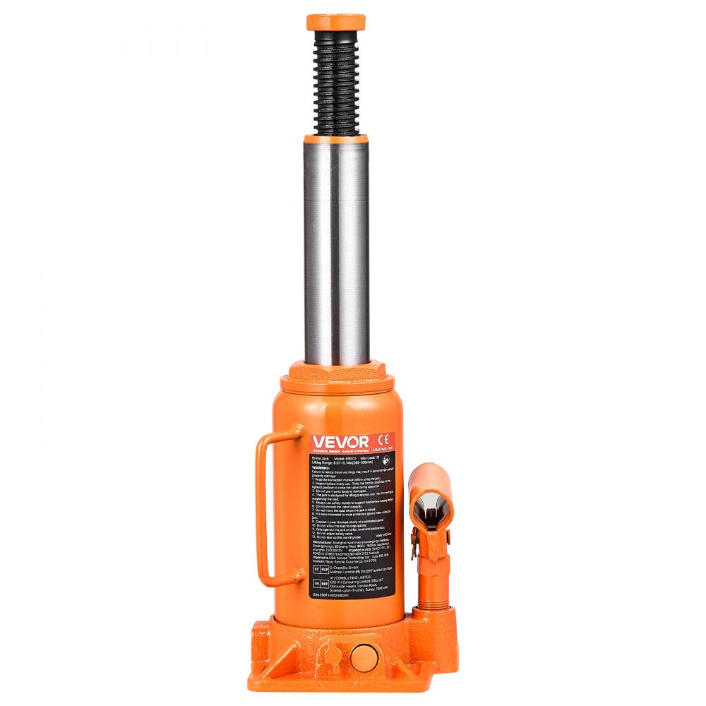 VEVOR Hydraulic Bottle Jack, 12 Ton (26455.5 lbs) Capacity, 8.1-15.7 Inch Lifting Range, Heavy Duty Welded Bottle Jack for Car, SUV, Pickup, Auto Repair, House Lift and Agricultural Equipment, Orange