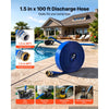 VEVOR Discharge Hose 1-1/2" x 100 ft PVC Lay Flat Backwash Water Pump Hose, for Swimming Pool Sand Filter & Sump Pump, Water Transfer Drainage, Weather & Burst-Resistant, with Pin Lug Fittings, Blue
