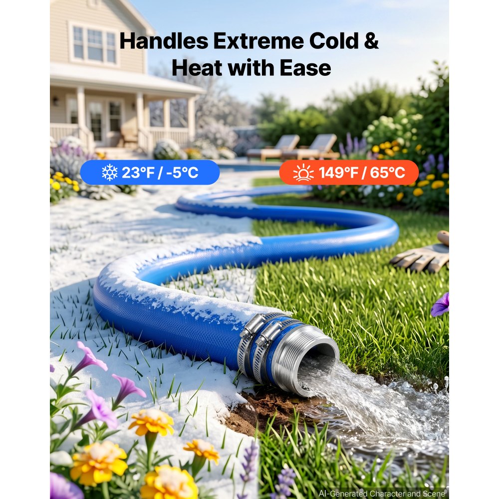 VEVOR Discharge Hose 1-1/2" x 100 ft PVC Lay Flat Backwash Water Pump Hose, for Swimming Pool Sand Filter & Sump Pump, Water Transfer Drainage, Weather & Burst-Resistant, with Pin Lug Fittings, Blue