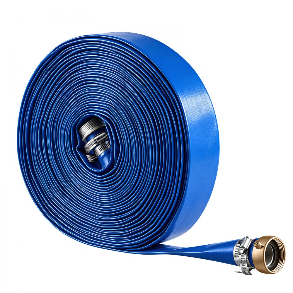 VEVOR Discharge Hose 1-1/2" x 100 ft PVC Lay Flat Backwash Water Pump Hose, for Swimming Pool Sand Filter & Sump Pump, Water Transfer Drainage, Weather & Burst-Resistant, with Pin Lug Fittings, Blue