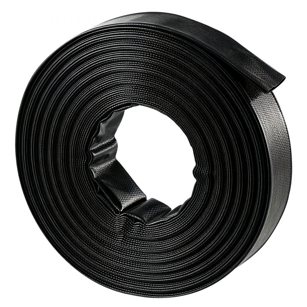 VEVOR Discharge Hose 1-1/2" x 100 ft PVC Lay Flat Backwash Water Pump Hose, for Swimming Pool Sand Filter & Sump Pump, Heavy Duty, Water Transfer Drainage, Weather & Burst-Resistant, with Clamps, Black